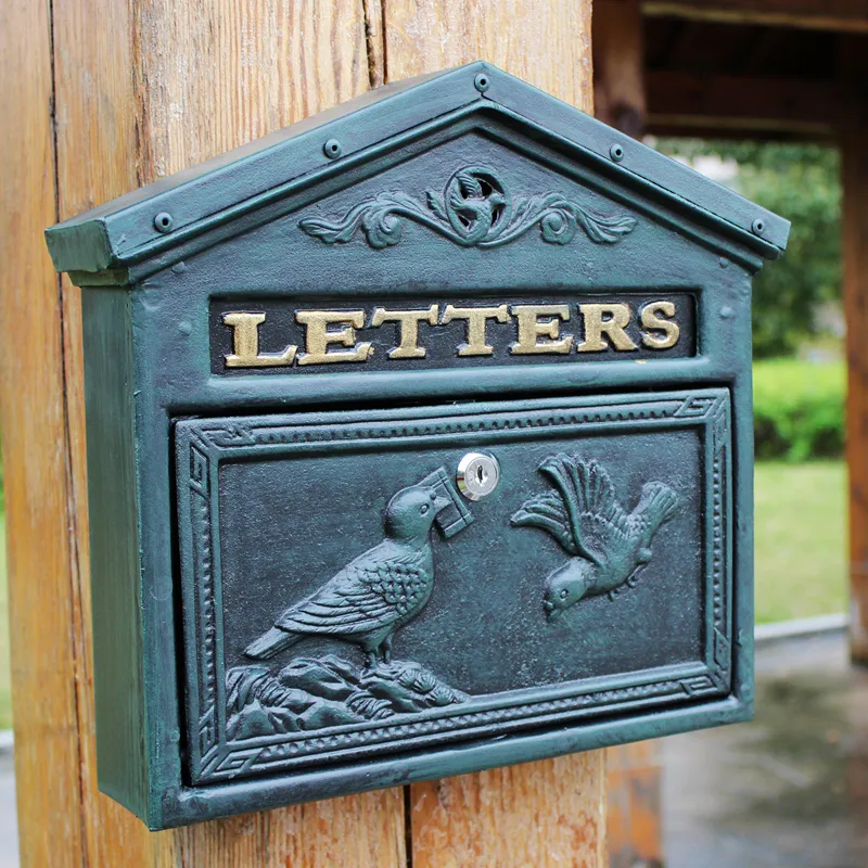 Vintage Mail Box Outdoor Lockable Bird Letter Post Box Wall Mount Mailbox