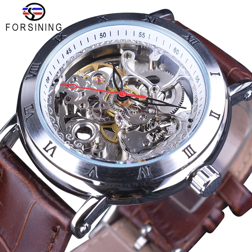FORSINING Montre Automatique Homme Squelette Octogonale Acier Inoxydable - Bracelet Luxe Argenté