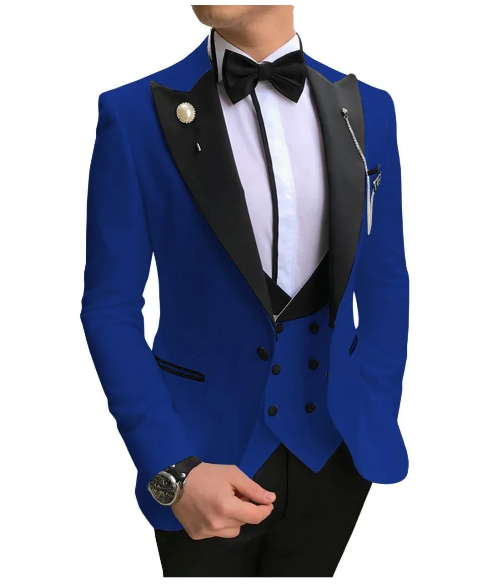 Slim Fit Purple Groom Tuxedos Black Peak Lapel Groomsmen Mens Wedding Dress Style Style Blazer 3 Piece Surejacket Pants Vest297r