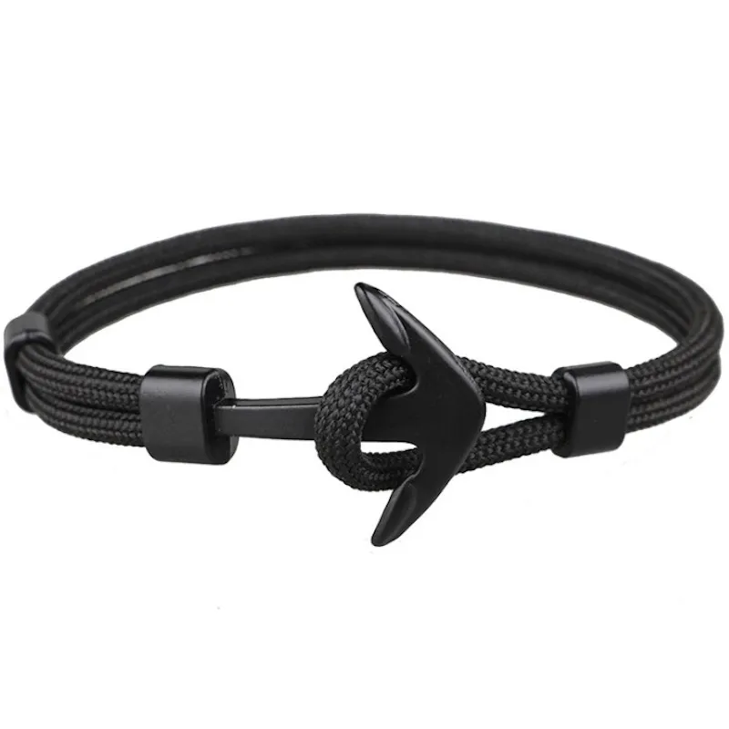 Anker Charm Armbänder Schmuck Männer Schwarz Farbe Mode Überleben Seil Kette Armband Männlich Wrap Armband Metall Sport Haken Armreifen für Frauen