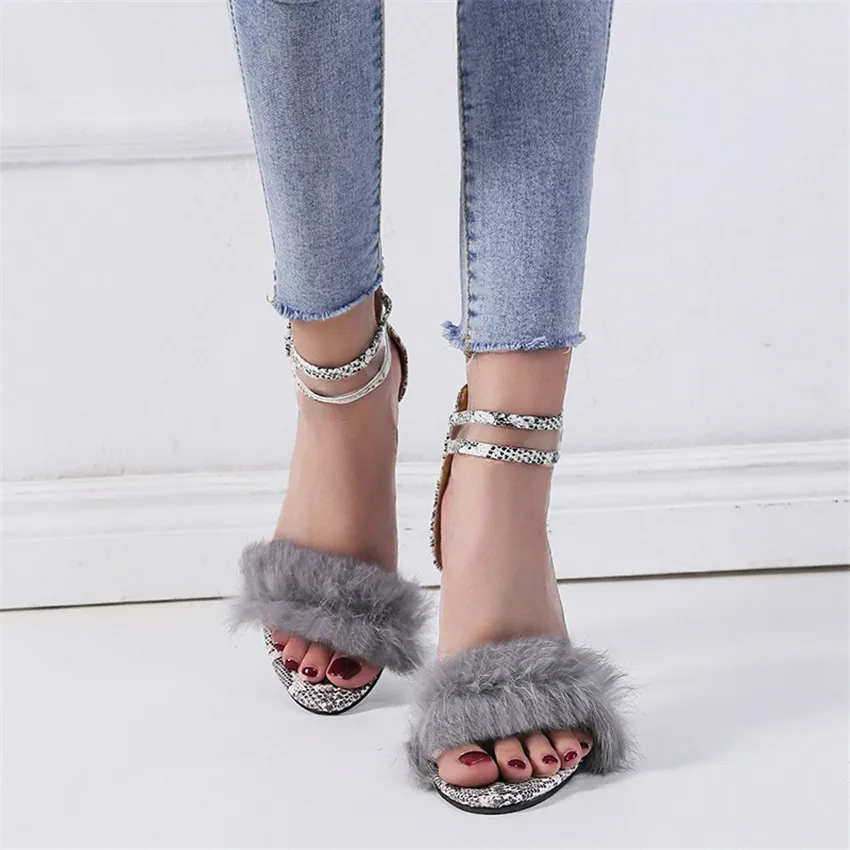 Summer`s new peep-toe maomao shoes are fashionable one-button sandals with python print stilettos Dropshipping and wholesale