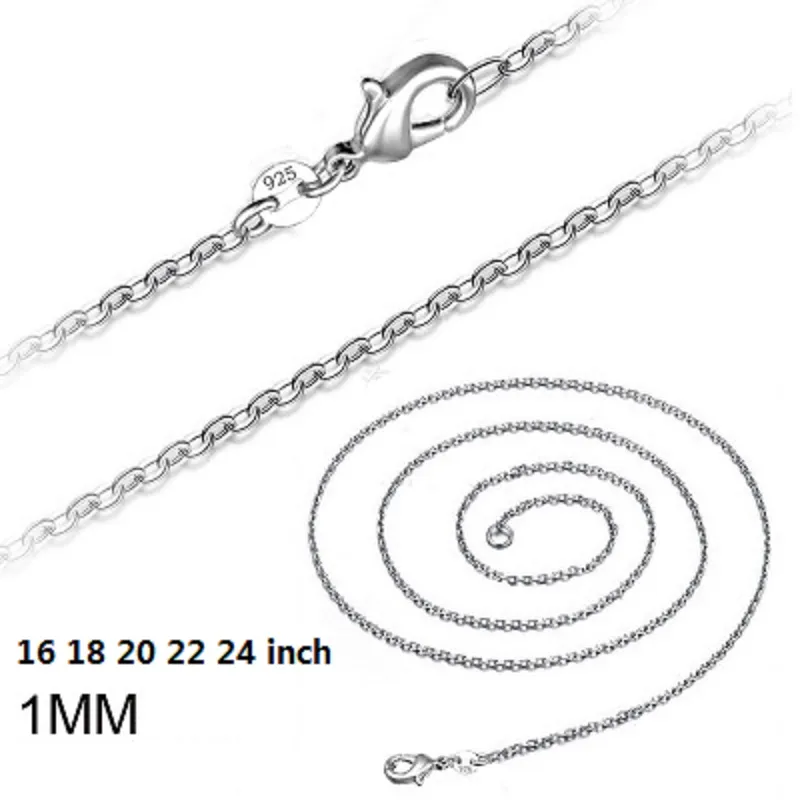 925 Sterling Silver Plated Link Rolo Łańcuchy Naszyjnik z Lobster Clasps 16 18 20 22 24 cali Kobiety o Chain Jewlery Cena fabryczna