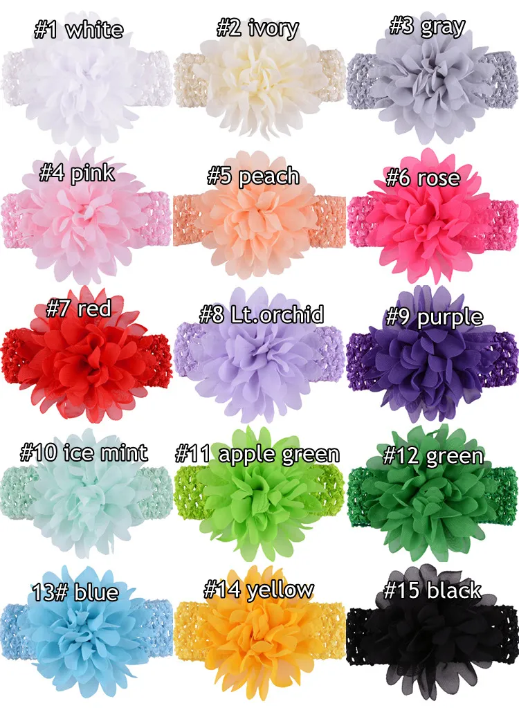 2020 Baby Girl Headbands Elastic Girls Hairband Chiffon Floral Baby Hair Accessories Infant Toddler Girls Photography Props 15 Colors