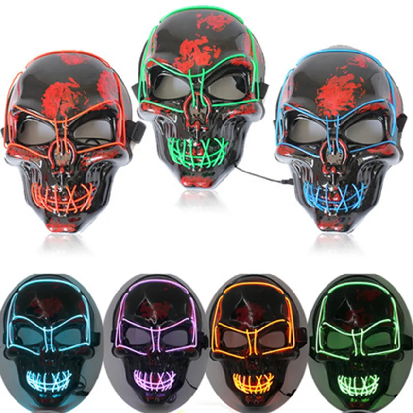 Cadılar Bayramı kadar Korku İskelet Kafatası Festivali Cosplay Cadılar Bayramı Kostüm Masquerade Partiler Karnaval 10 renkler için Maske LED Işık Maske ZZA1182