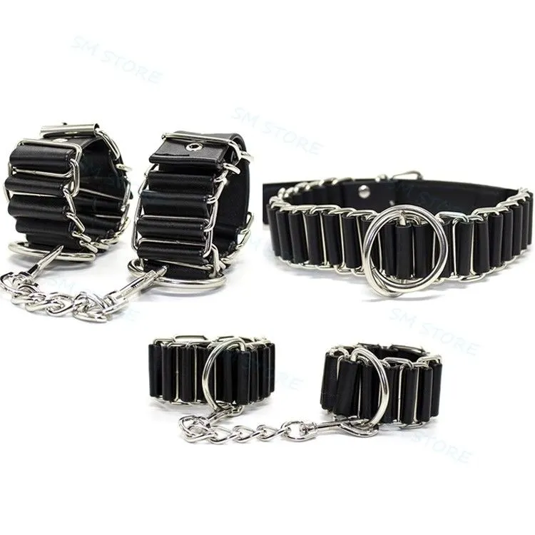 Bondage Fashion Slave Neck Collar Leash Wristcuffs Anklets Handbojor Restraint Shackle # R52