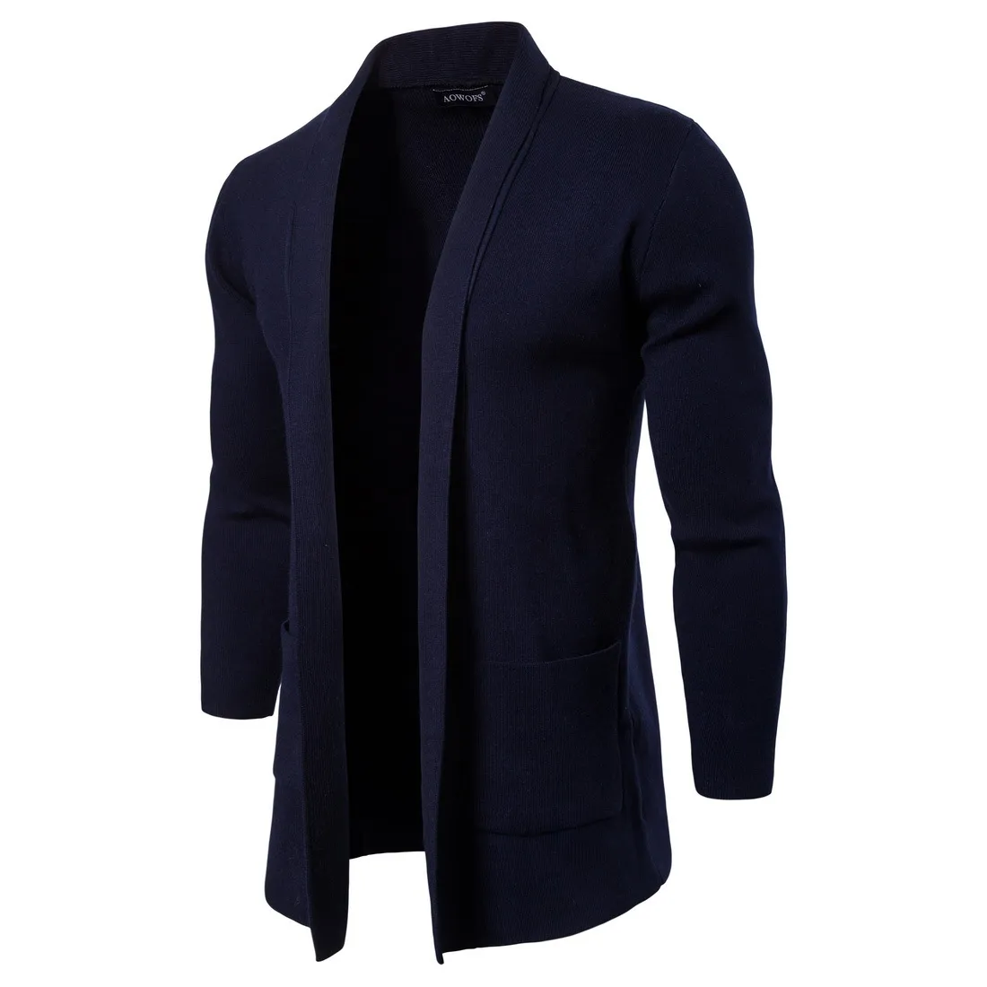 Mode-printemps automne hommes point ouvert solide col montant à manches longues vêtements d'extérieur manteaux décontractés mode tricot avec poche hommes vestes