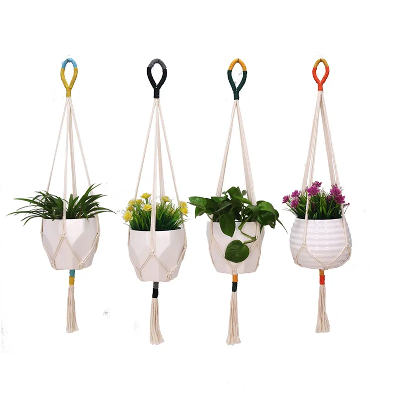 Cabide para plantas em macramê para pendurar na parede, cesta para plantas, corda de algodão, suporte para vaso de flores, interior, exterior, varanda, decoração, arte da parede