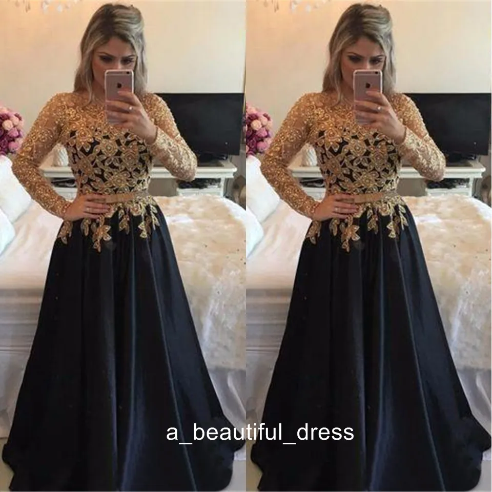 Moeder van de Bruid Jurken Zwart Goud Kant Lange Mouwen Formele Godmother Avond Party Gasten Gown Plus Size Custom Made ED1322