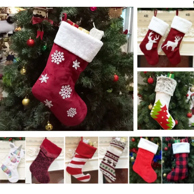 Christmas Stocking Gift Bags Xmas Stocking Decorative Socks Bags Snowflake Reindeer Striped Christmas Tree Printed XD19998