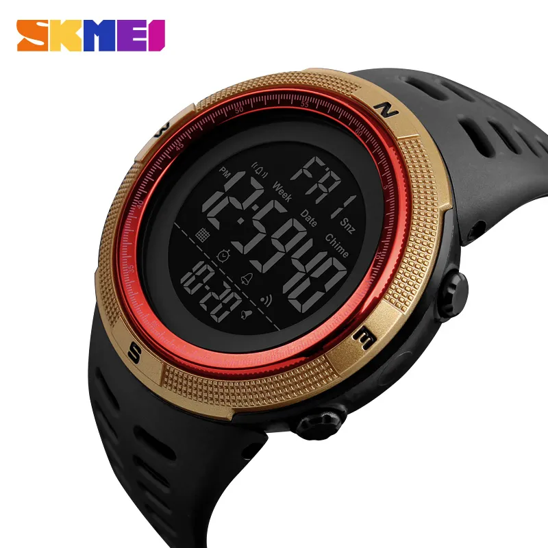Skmei Men Sport Assista Time Watches Relógio de Alarmes Countdown 5BAR RELAGEM DIGITAL IMPRESSO RELOGIO RELOGIO 1251