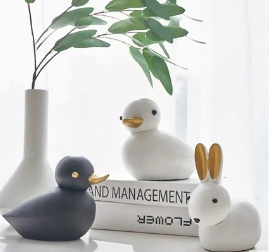 Nordic Creative Cute Duck Kanin Crafts Ornaments Barnrum Heminredning TV Skåp Inredning