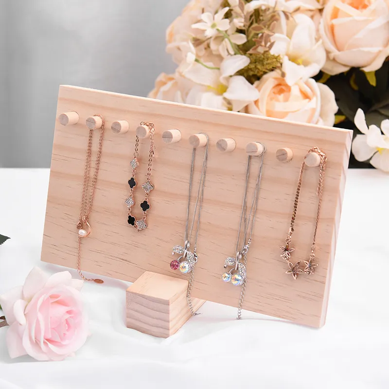 [DDisplay]Nature Wooden Necklace Jewelry Stand Creative DIY Pendant Display Stand Organizer Showcase Beech Wood Bracelet Collection Display