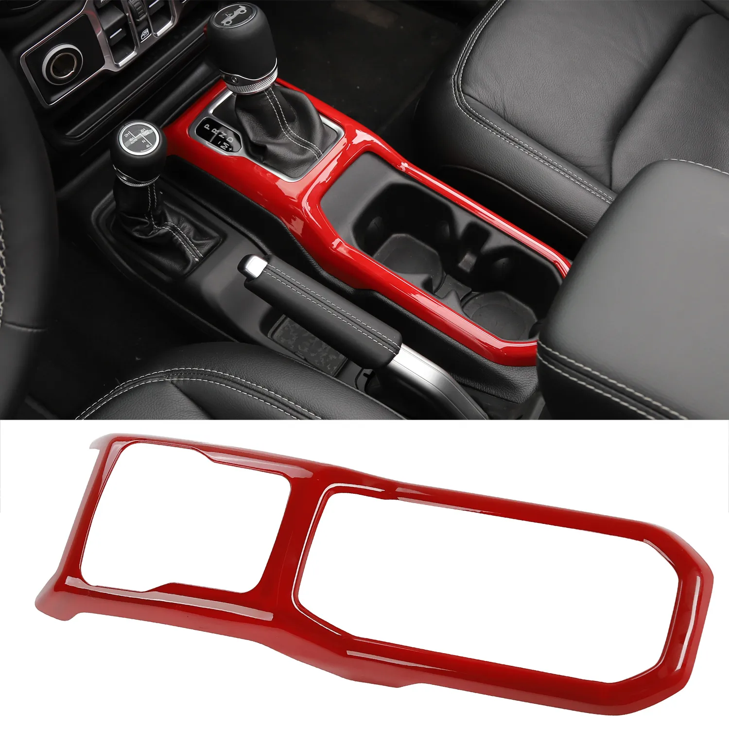 Couverture de décoration de panneau de cadre de changement de vitesse ABS rouge pour Jeep Wrangler JL 2018 + accessoires intérieurs automatiques