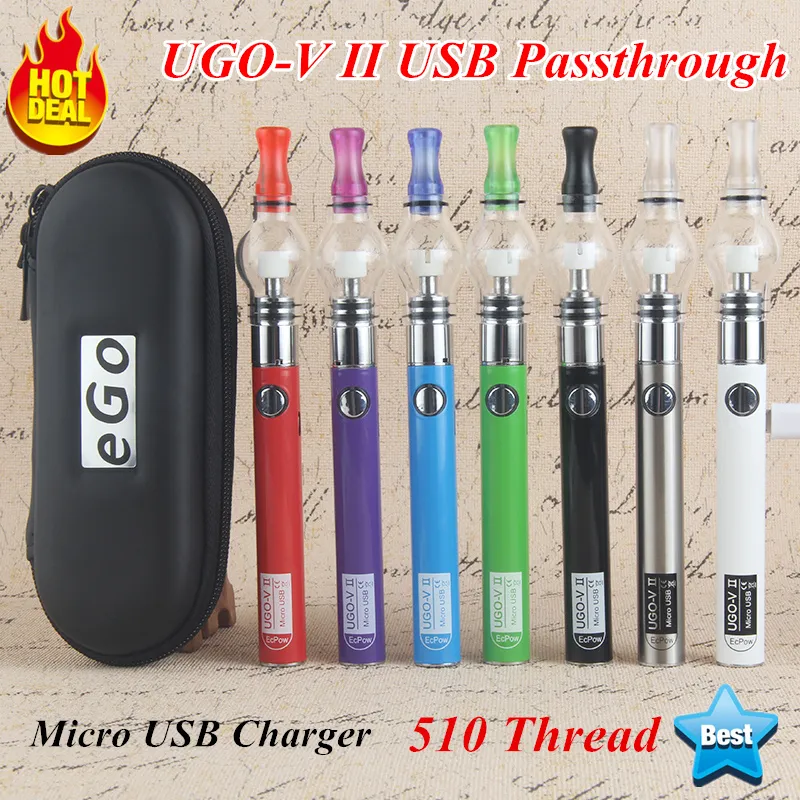 2 Stuks 100% Originele Dab Pennen Vape Kit Wax Pen Pyrex Glazen Bol Droog Kruid UGO-V II 510 Draad Evod USB Vape Batterij E Sigaret Starter Kits