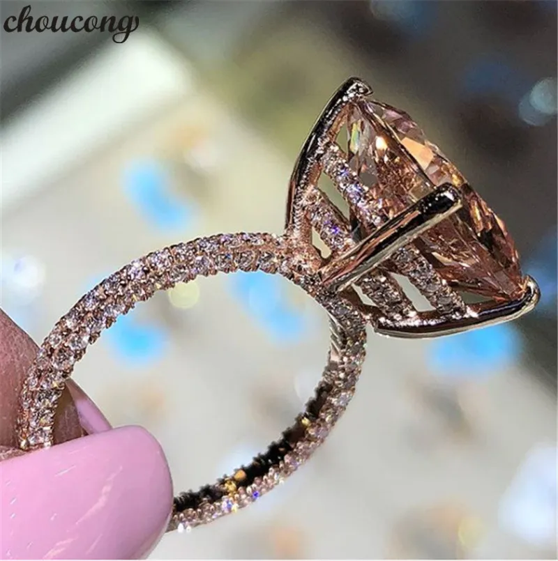 Choucong Handgjord Promise Ring 925 Sterling Silver 10mm 5a Zircon CZ Party Bröllop Band Ringar för Kvinnor Män Finger Smycken