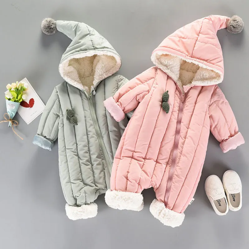 Winter Fall Pasgeboren Baby's Baby Meisjes Jongens Kleding Warme Hooded Jumpsuit Jas Baby Draag kleding Sets Katoen Coveralls Rompertjes T191024