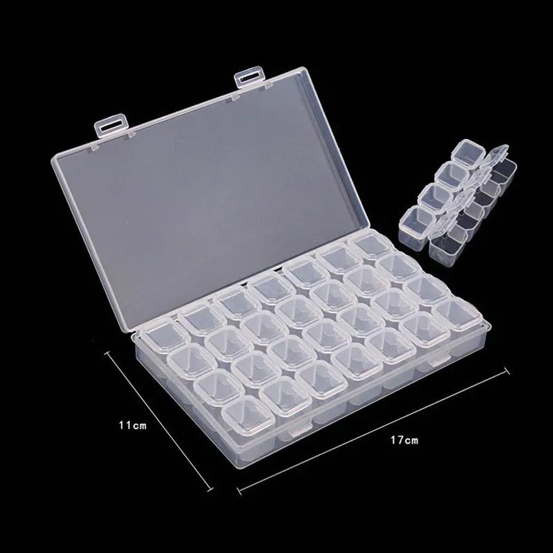 1 Set 28 Slots Lege Nagelopslag Box Case Voor Steentjes Legering Onderdelen Organizer Case Storage Kralen Sieraden Dozen