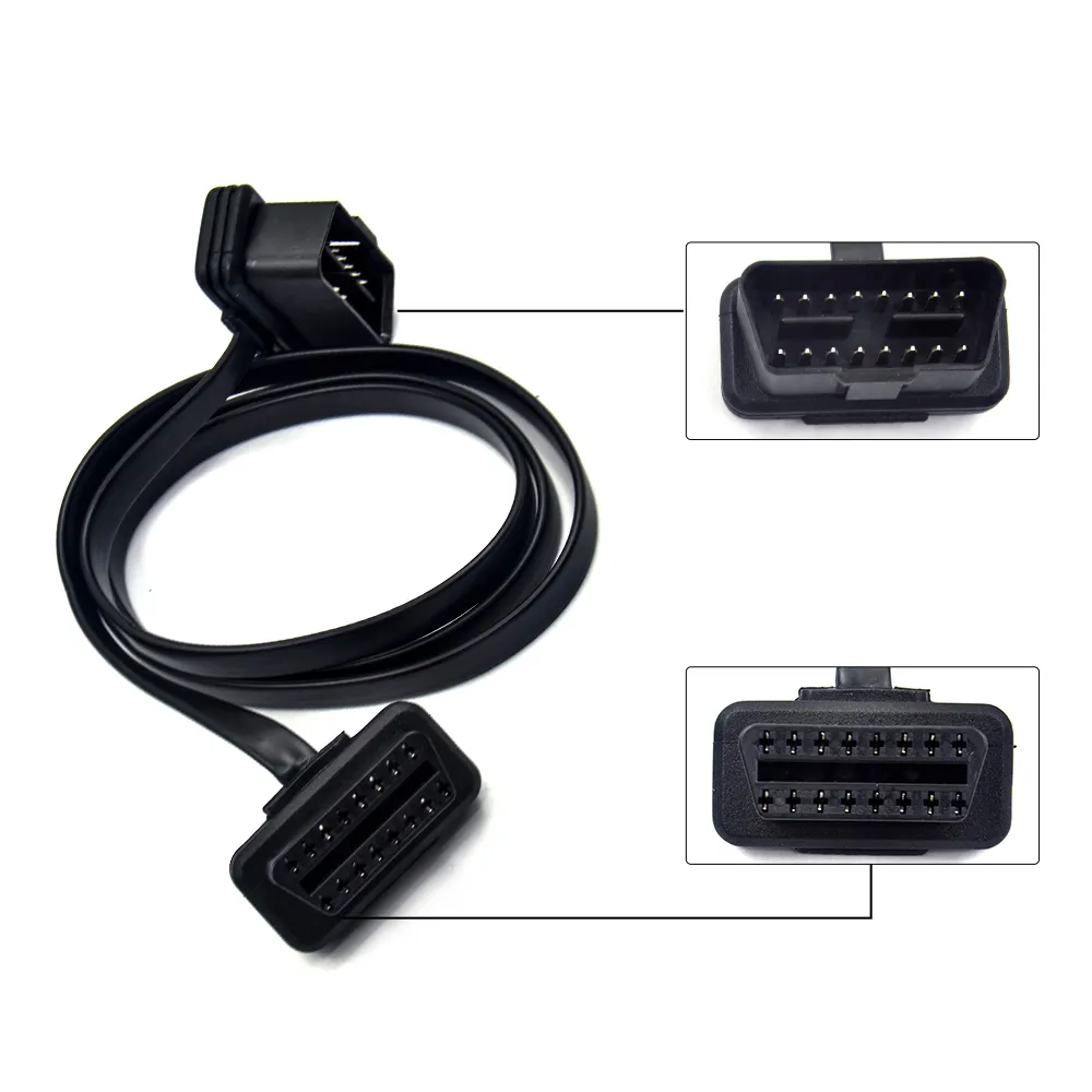 OBDII OBD2 Extender 3Pin Male Female OBDII förlängning Kabelanslutning Kompatibel OBD2 Bil Diagnostic Tools OBD II förlänger tunn nudel 60cm