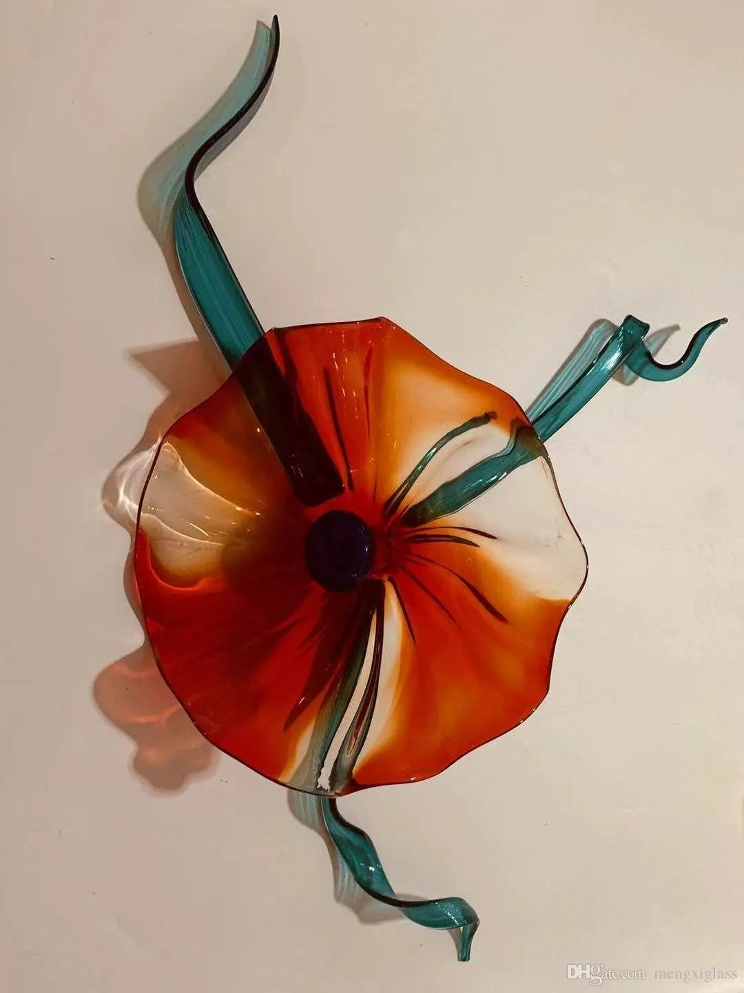 Hand Blown Glass Flower Wall Art Sculpture In Bright Colors