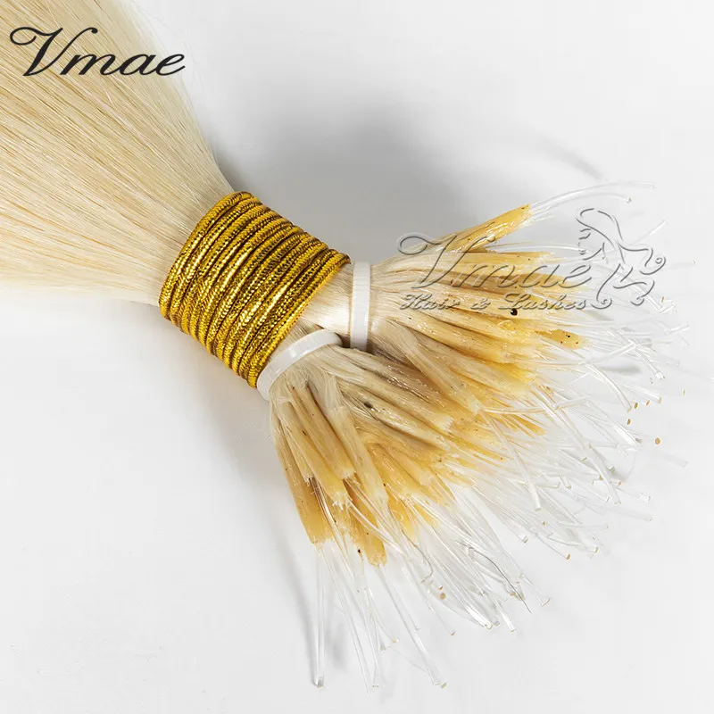 Top Quality Indian European Blonde Soft Human Hair Extensions Straight Double Drawn 100g Cuticle Aligned Virgin Plastic Stick Tip