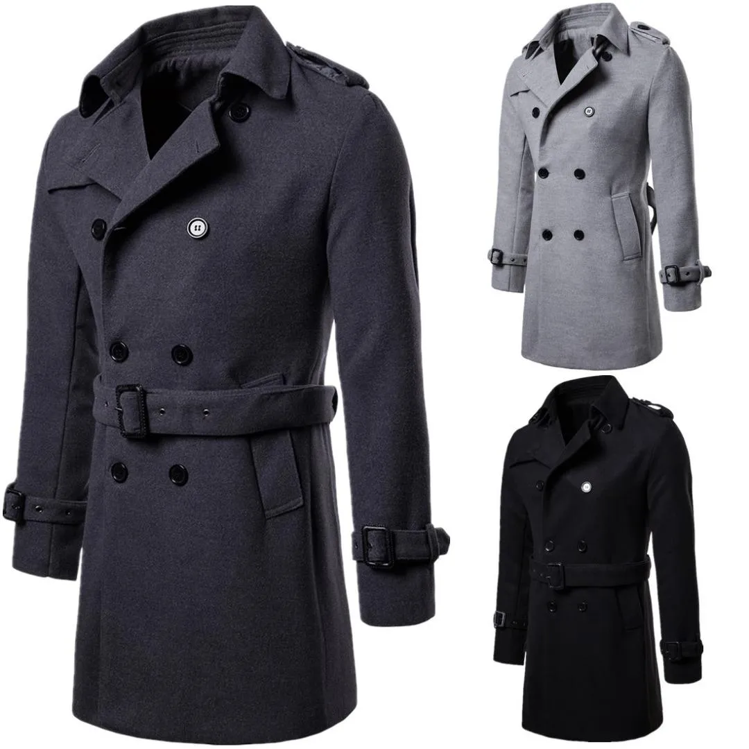 Automne et hiver 2019 plus récent grande taille hommes Long manteau laine tissu pardessus noir gris couleurs S-xxl tailles hommes Trench Coat