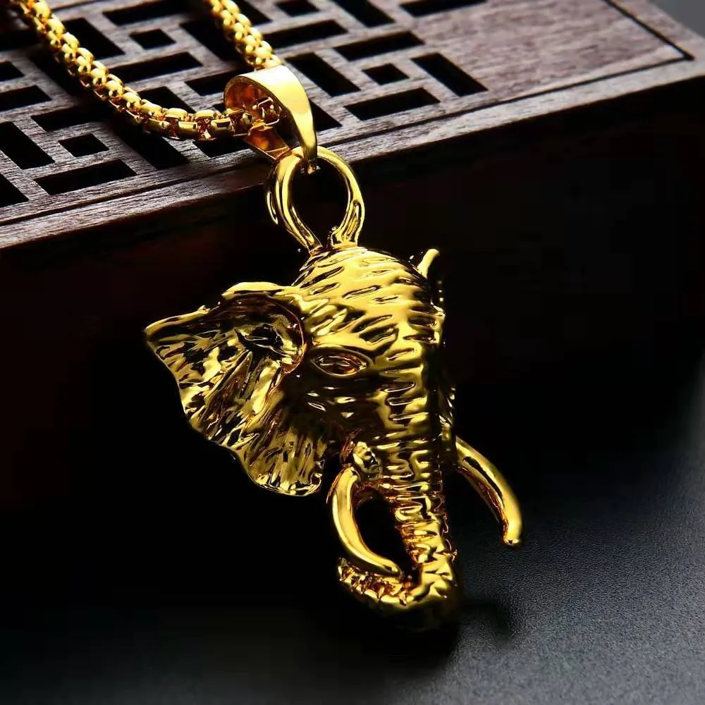 Fashion-Elephant head pendant necklaces for men luxury necklace alloy Cuban chains fashion gold animal jewelry free shipping