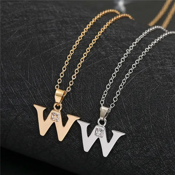 Alphabet anglais -W or argent ami nom lettres pendentif colliers signe mot chaîne minuscule lettre initiale chanceux femme mère hommes famille cadeaux bijoux