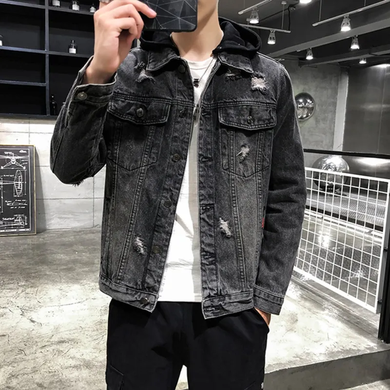 Men Black Washed Relax Fit Denim Jacket