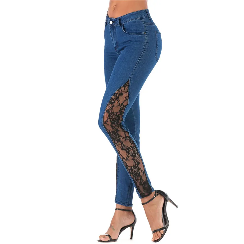 Plus Size Sheer Lace Jeans Leggings With Low Waist And Skinny