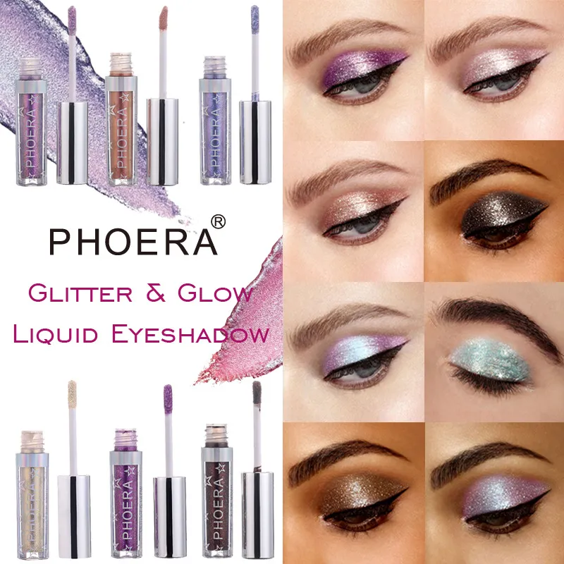 PHOERA 12 Sombras Sombra de ojos de diamante metálico Pearly Impermeable Fácil de usar Fiesta Radiante Fashion Liquid Glitter Eyeshadow