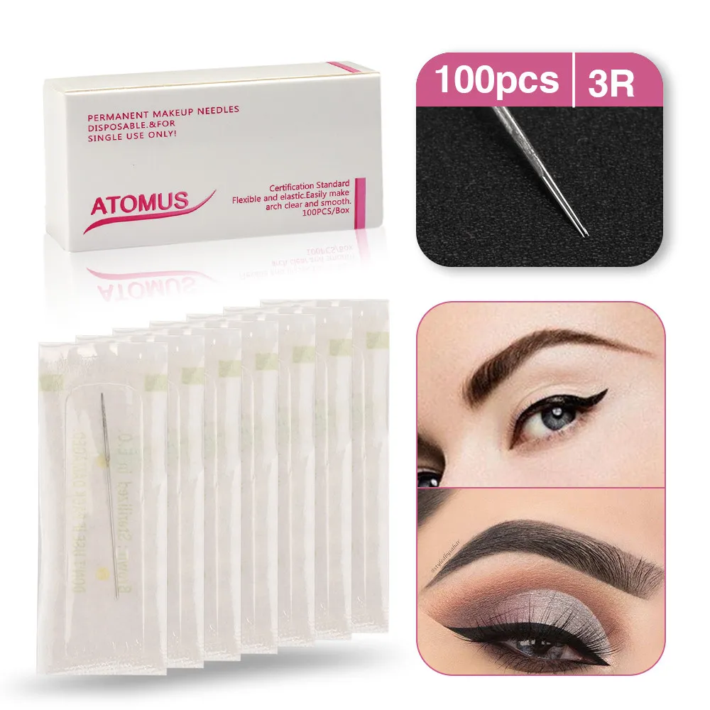 100pcs 3RL Permanent Makeup Eyebrow Needle 1R 5R 5F 7F Makeup Eyebrow Lip Needles Prong Needle Sterilized for machine