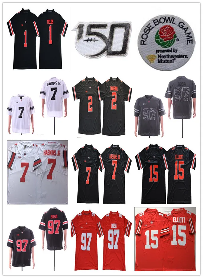 150th Patch Ohio State Jersey Justin Fields JK Dobbins 15 Elliott Dwayne Haskins Jr. Nick Bosa Football Jerseys NCAA ED