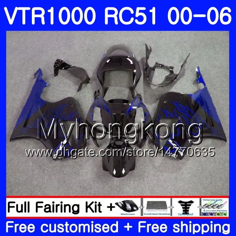 HONDA VTR 1000 RC51 için Kit 2000 2001 2002 2003 2004 2005 2006 257HM.34 RTV1000 SP1 SP2 Mavi alevler yeni VTR1000 00 01 02 03 04 05 06 Fairing