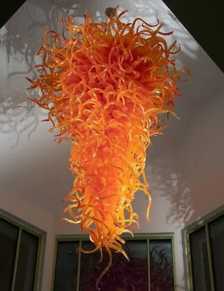 Led Orange Crystal Chandeliers Pendant Lamps Big Modern Art Hand Blown Glass Chandelier Light