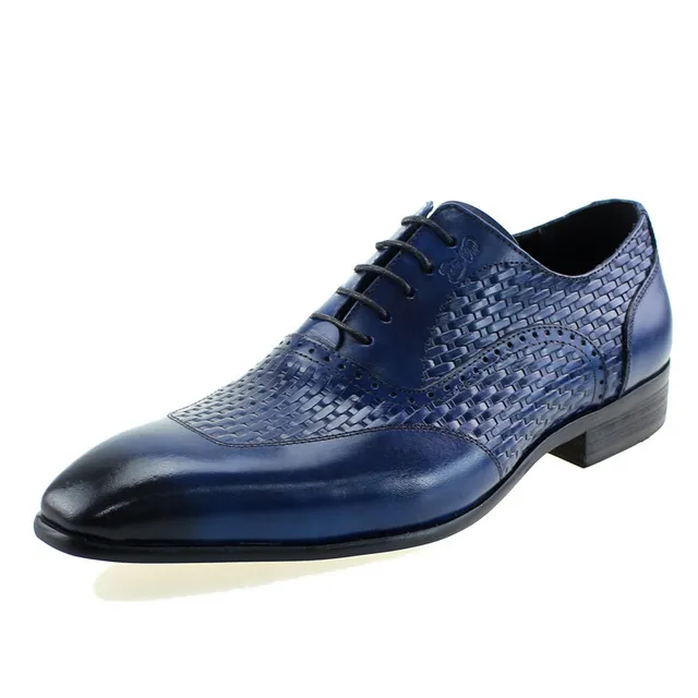 Mens Italian Genuine Leather Oxford Formal Shoes For Men Blue