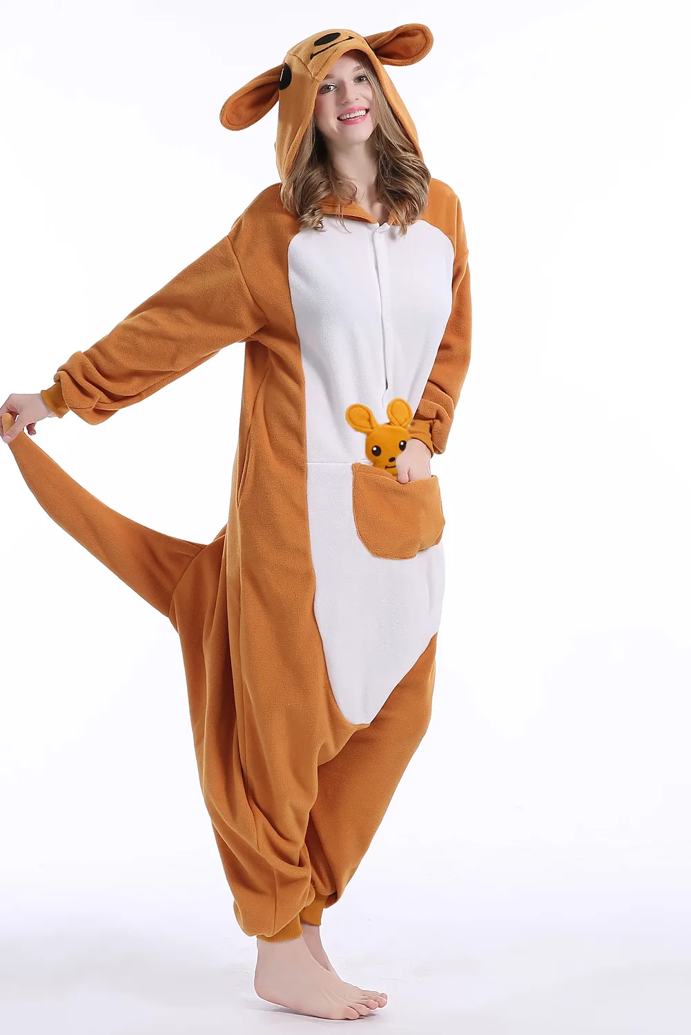 Unisex Animale Adulto Canguro Kigurumi Pigiama Flanella Cartoni Animati Festa di Famiglia Halloween Onesies Costumi Cosplay Pigiami