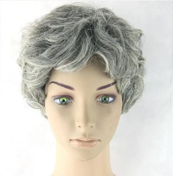 Gray Hair Short Women Wig Black Mix White Synthetic Hair Heat Resistant Hair Curly Grey Wigs