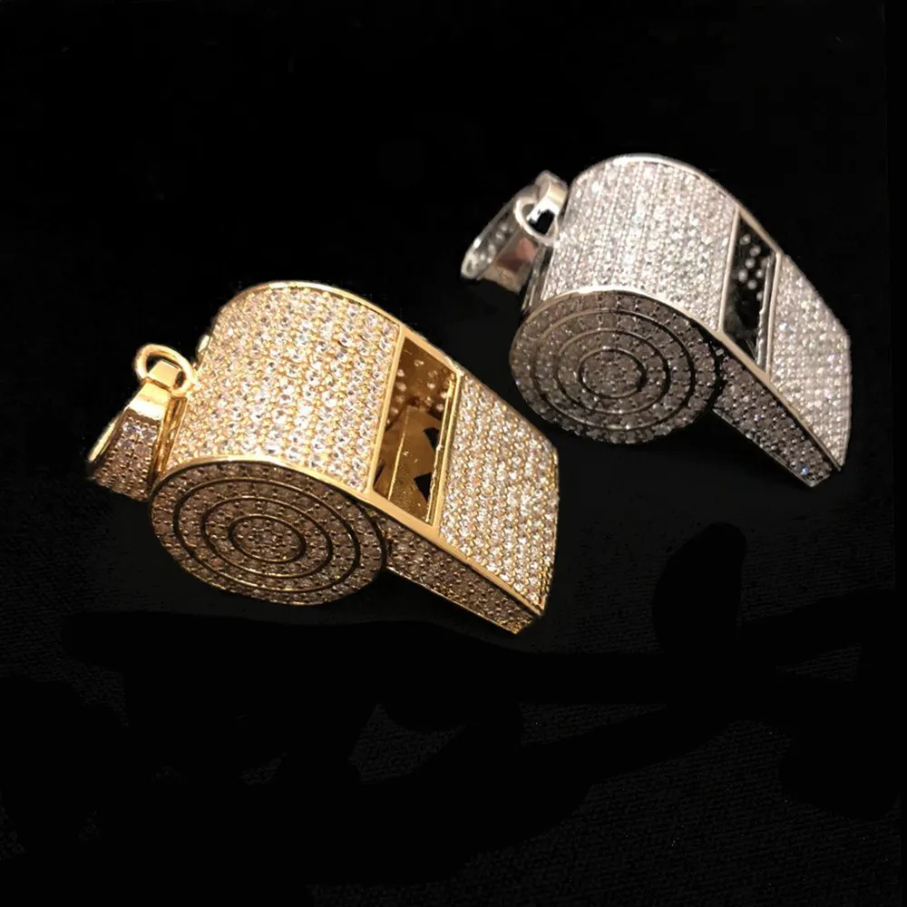 Nouveau Hip hop bijoux sifflet pendentif collier couleur or Bling cubique Zircon hommes femmes collier avec chaîne de corde pour cadeau