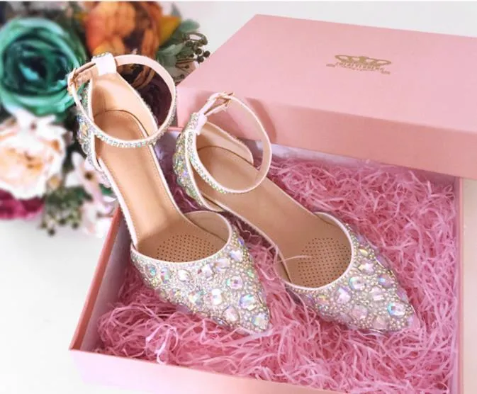 Plus size 33 34 to 40 41 42 Cinderella Rhinestone Wedding Shoes Luxury Women Designer Shoes 7cm Sexy High Heels Come With Box