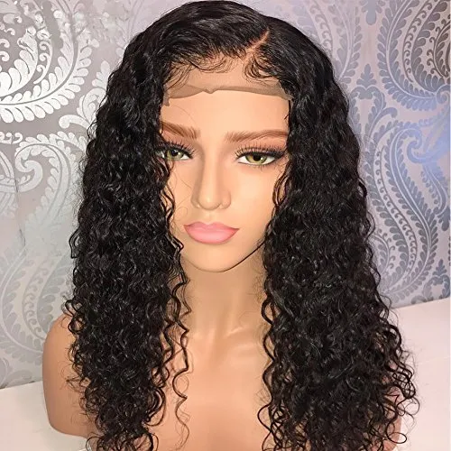 Vattenvåg Curly Wig Brasilian Lace Front Human Hair Paryker med Baby 360 Full Remy Pre Plucked BLEACHED KNOTS 130% DIVA1