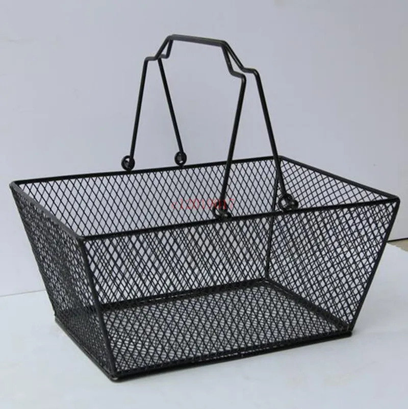 10pcs Black Cosmetics Storage Baskets Hollowed Out Design Skep With Handle Iron Wire Mesh Shopping Basket