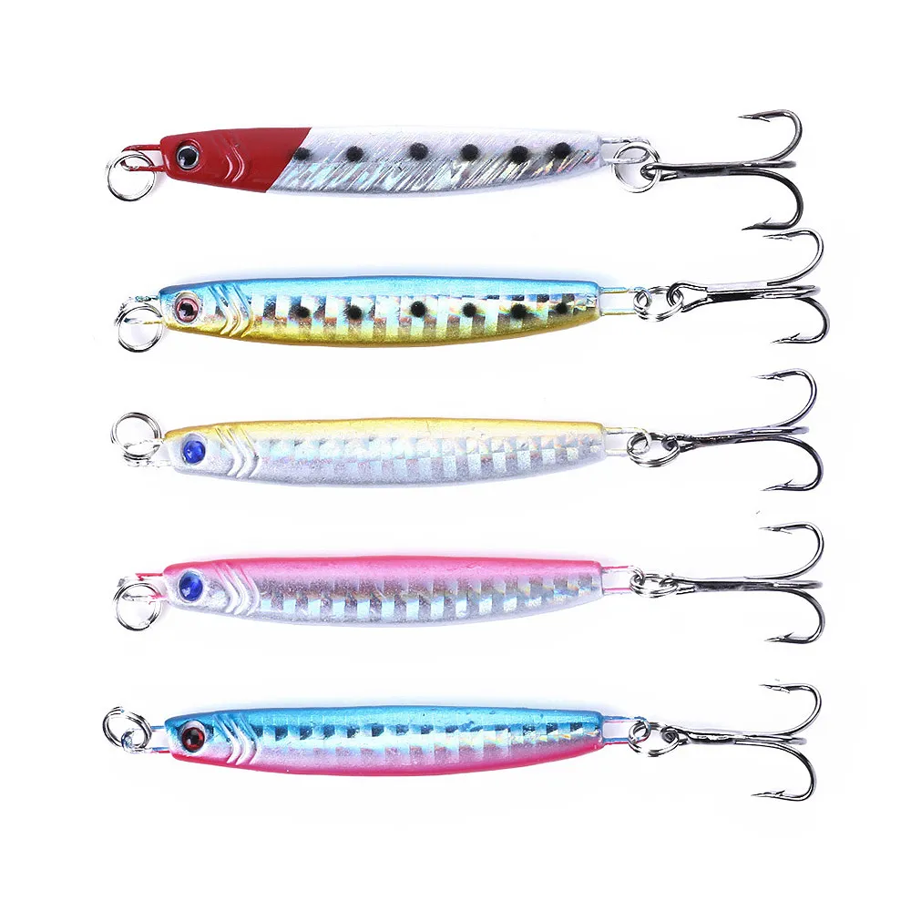 Hengjia New Metal Jiging Bait Hard Bly Fiske Lure Fiskefiler med Treble Hook 6 # HOOK 14g 7cm