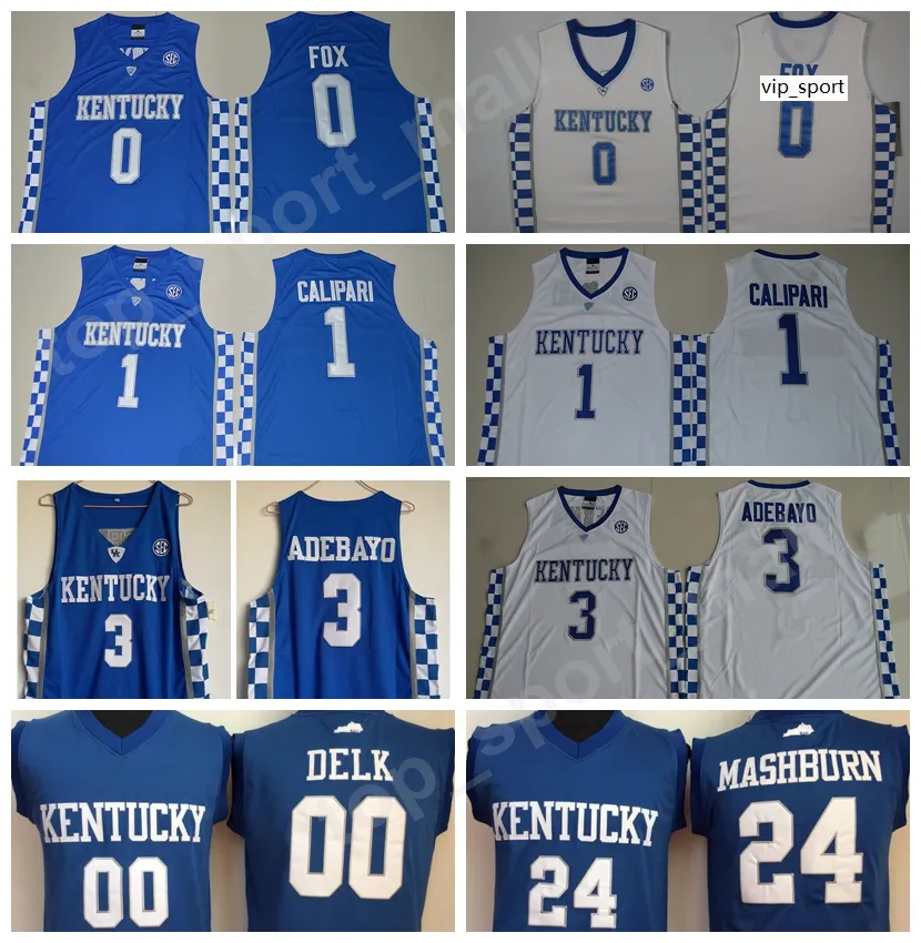 Kentucky Wildcats College 0 Deaaron Fox Jersey Basketball 00 Tony Delk 24 Jamal Mashburn John Calipari Malik Monk Edrice Ado