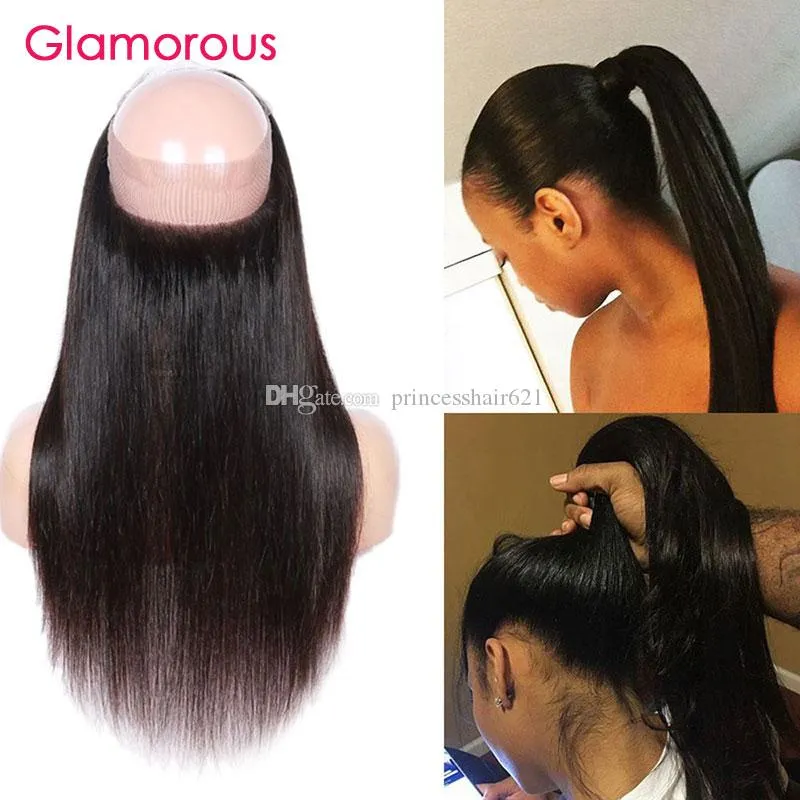 Glamorous Peruvian Straight Hair 360 Lace Frontal Natural Black