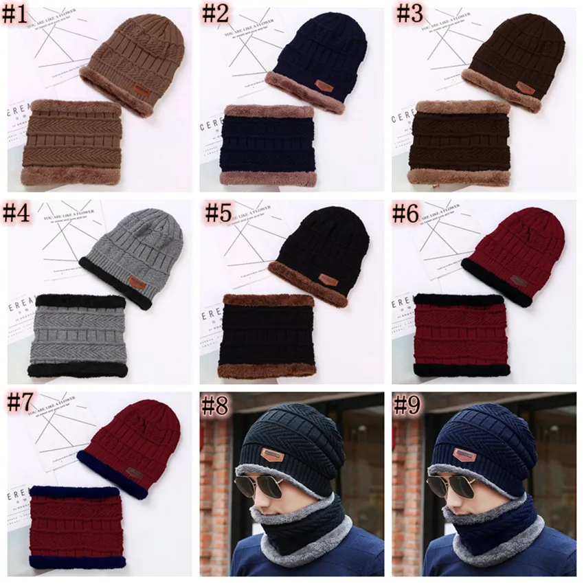 Beanie Hat Sciarpa Set Cappelli lavorati a maglia Cappello invernale addensato caldo per uomo e donna Berretti lavorati a maglia in cotone unisex ZZA848