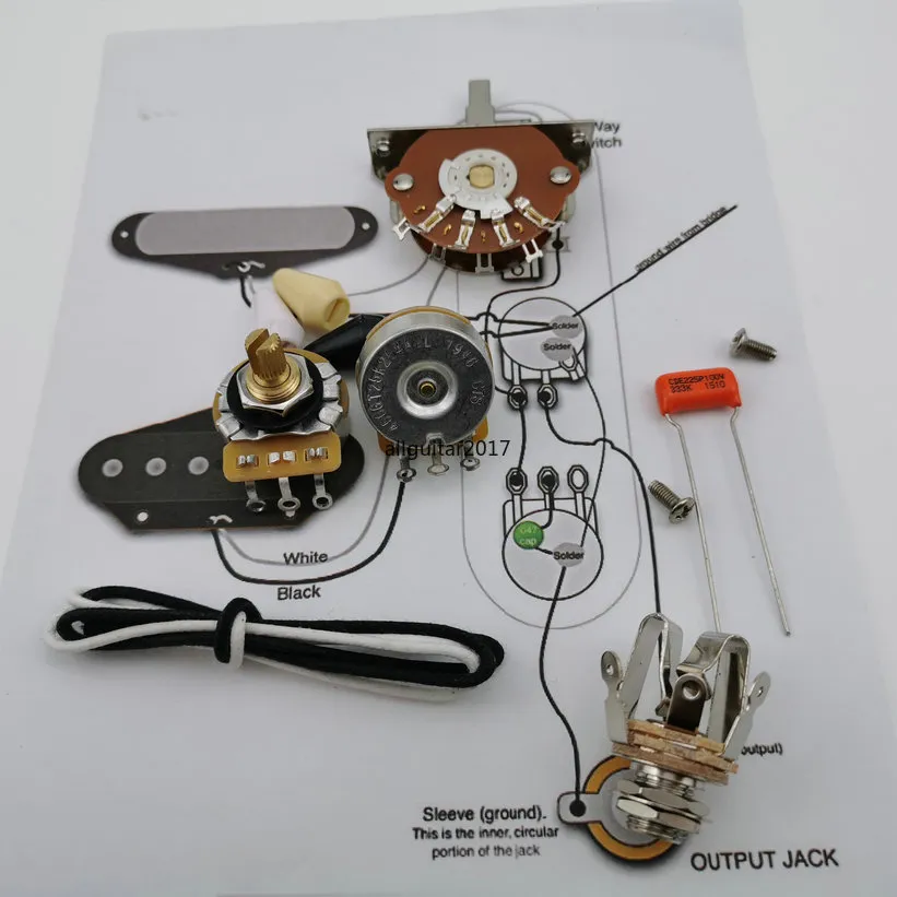 TL Guitar Capacitor Potentiometer CTS 250K Copper Shaft Wiring Kit For-Stra Cde 225p .033 100V Orange Drop Cap +Welding Line Ritning