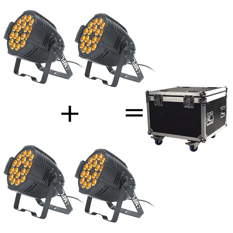 4PCS + FlightCase LED-scenlampa par ljus med DMX 512 18PCS10W 5In1 par ljus för disco party dekoration