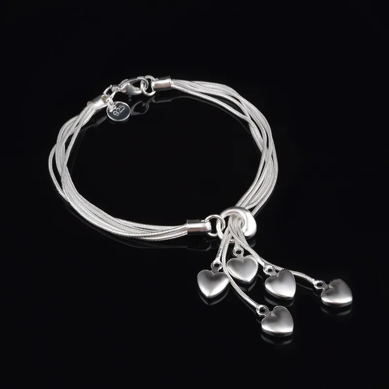 Сердце дизайн браслетов стерлингового серебра 925 покрыло цепь змейки браслета способа подарка ювелирных изделий с застежкой омар для женщин Ladies девочек 20см