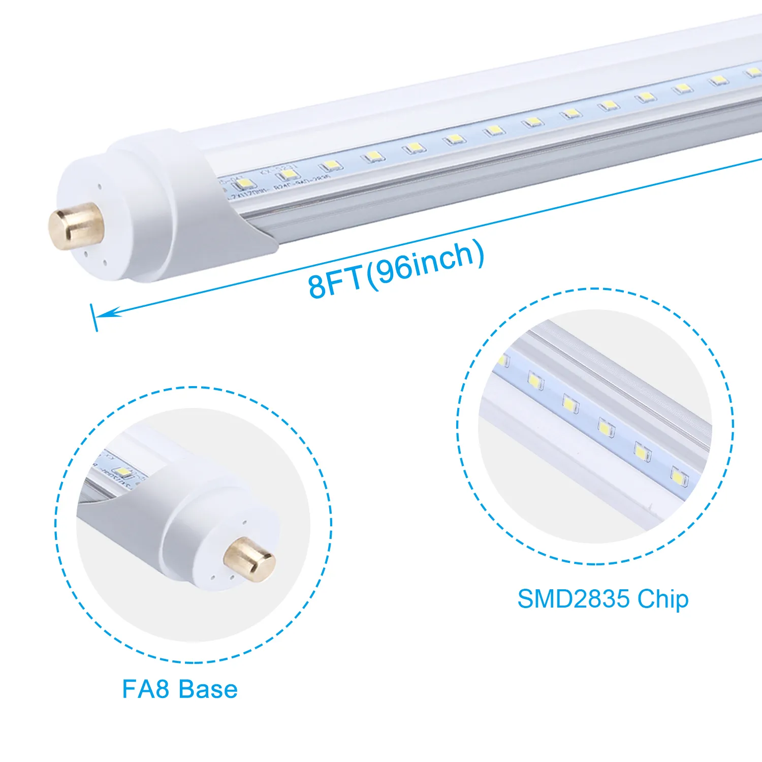 JESLED T8/T10/T12 - Tubo de luz LED (96 pulgadas, base FA8, 8 pies