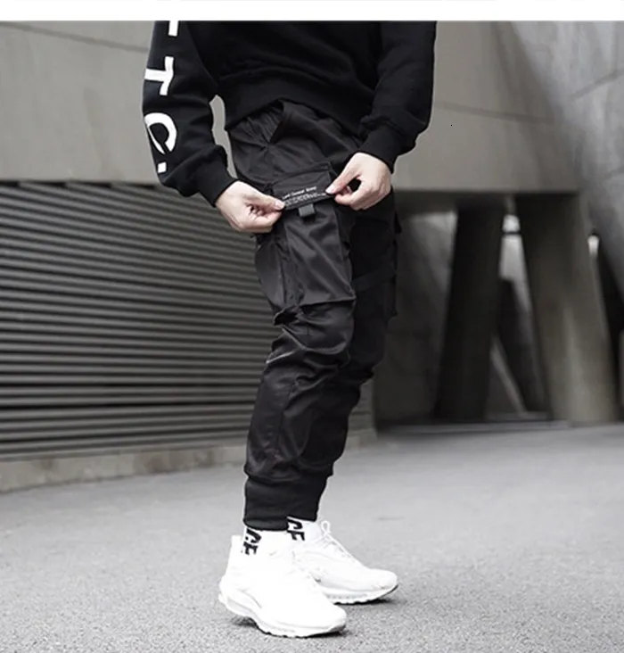 Aelfric Eden Men Ribbons Cargo Pants Black Pocket Casual Streetwear ...